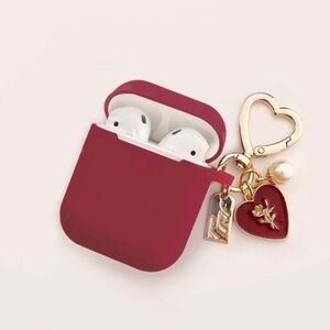 5/20$ Red Silicone Heart & Pearl Pendant AirPod Case ❤️